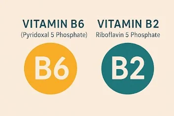 Vitamin B6 pyridoxal 5 phosphate and Vitamin B2 riboflavin 5 phosphate
